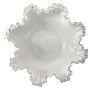 Vintage Fenton 6" Silver Crest Double White Glass Crimped Candy Dish